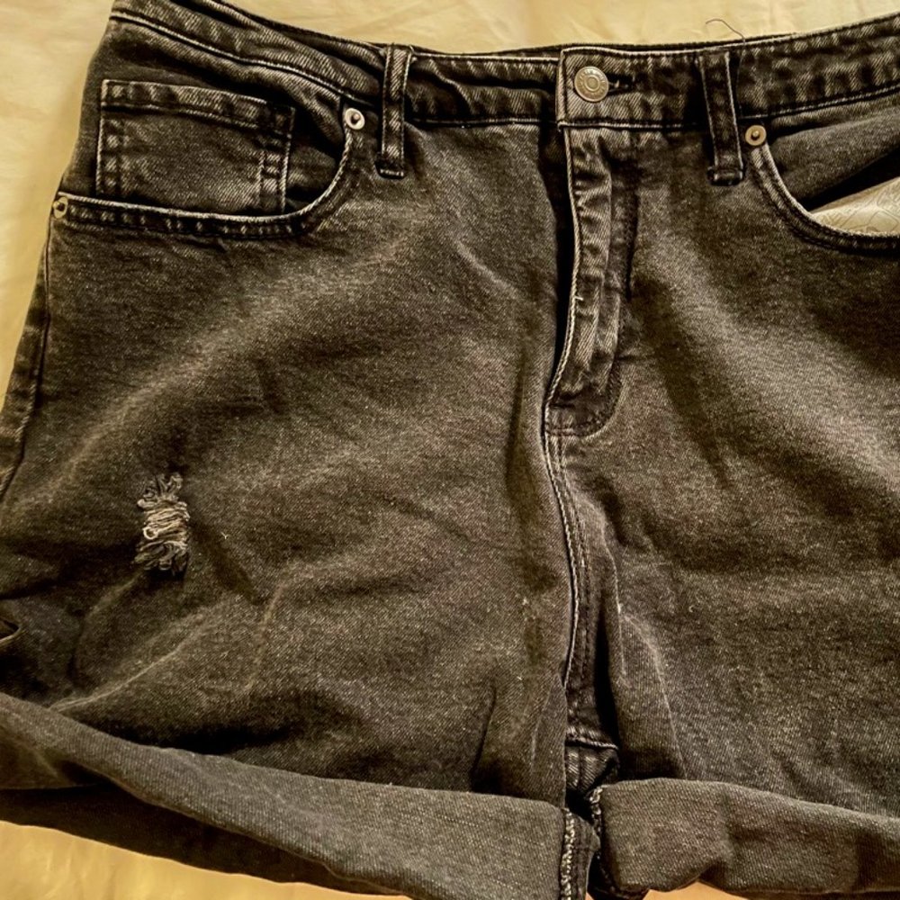 high waisted black denim shorts, size 14